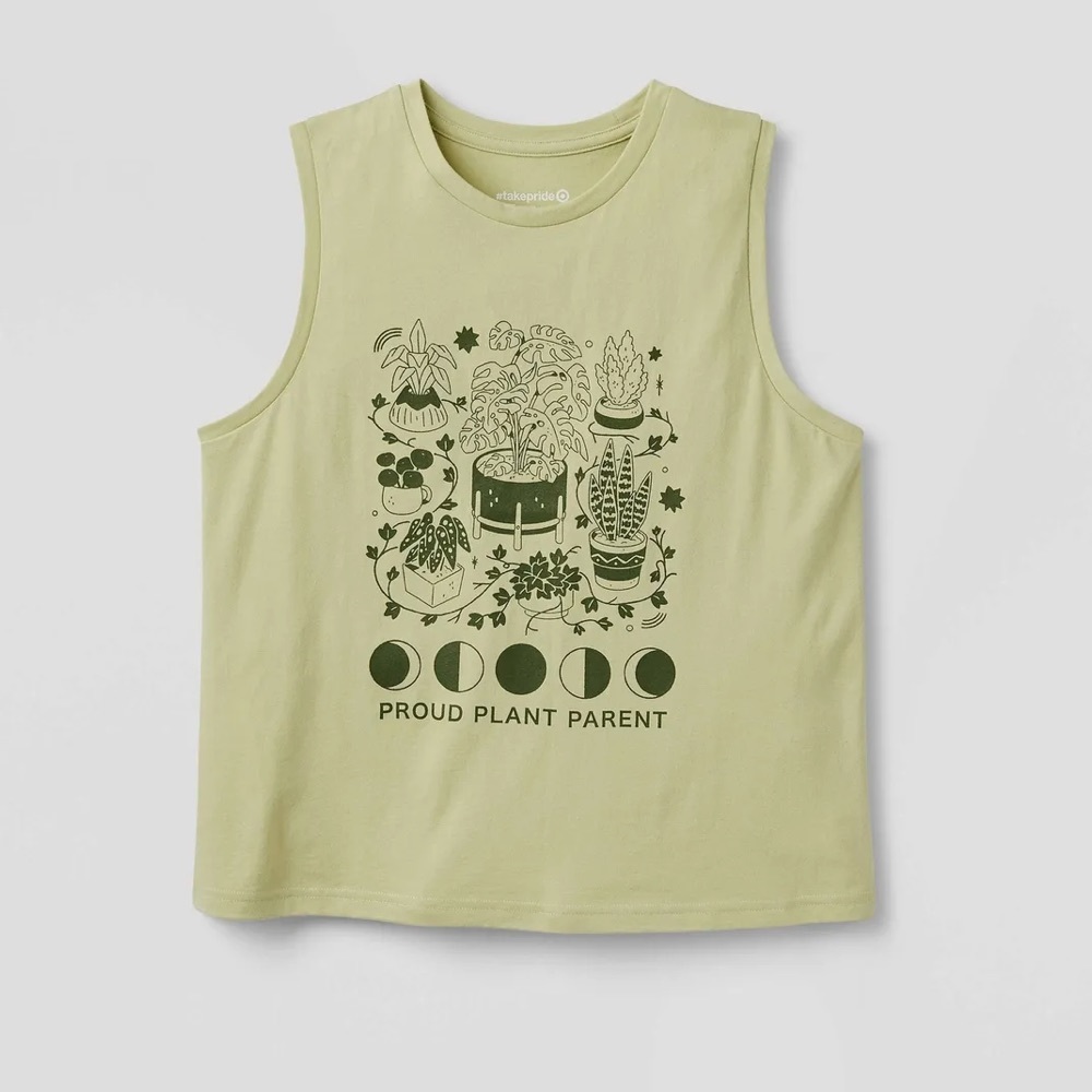NWT Proud Adult Plant Parent moss green Muscle crop tank top